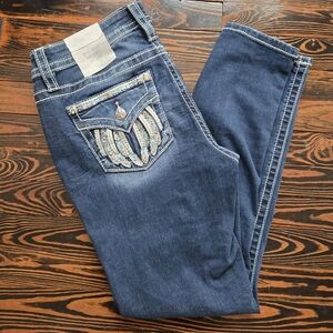 NWT Miss Me Mid Rise Skinny Jeans Wing Pocket Embellished Dark Wash Size 30
